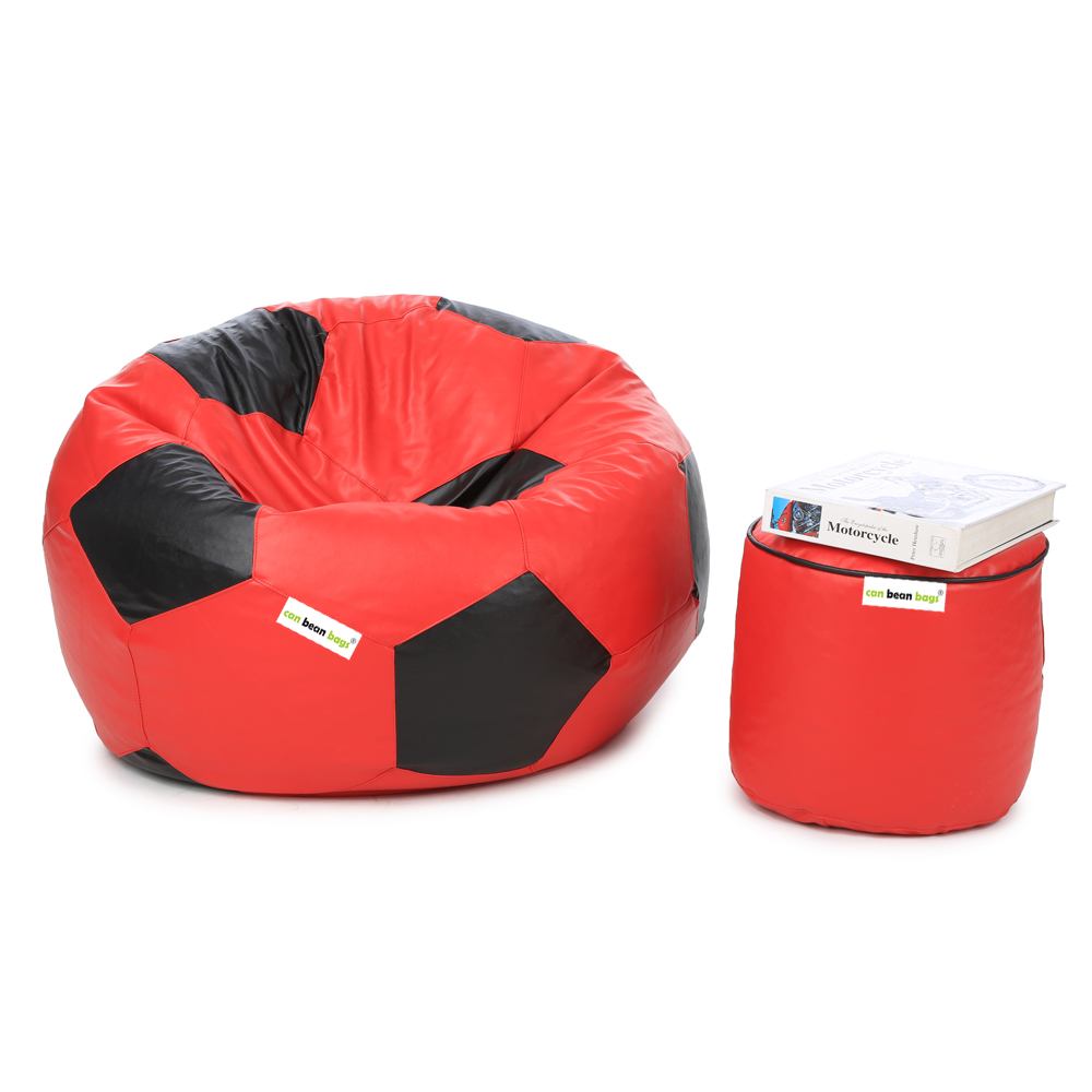 Orka Classic XXL Foorball With Mathching Footstool Filled Bean Bag With Beans (Red, Black)